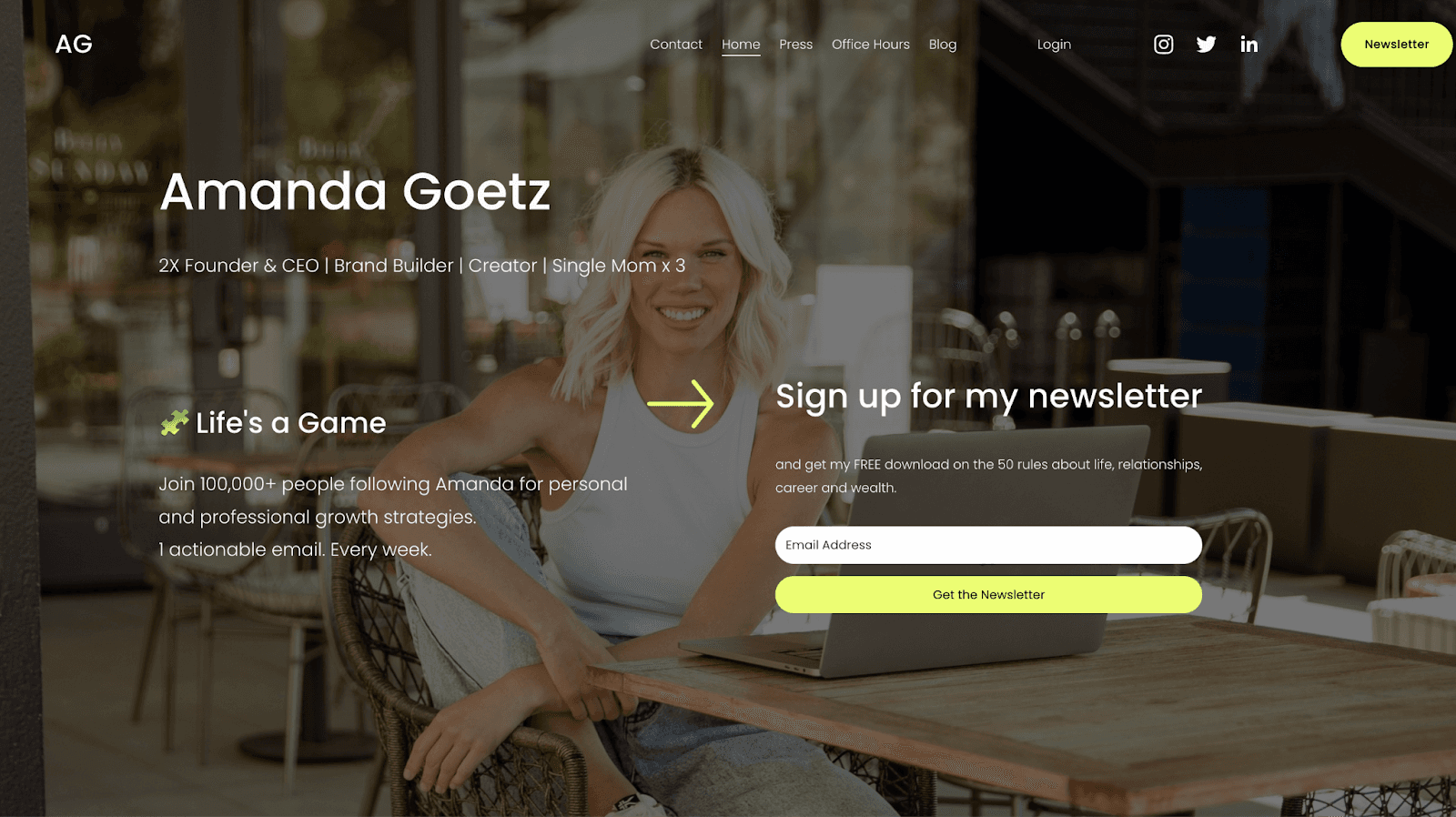 Amanda Goetz’s website homepage.