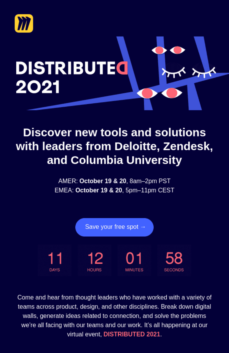 Countdown timer email example from Miro.‍