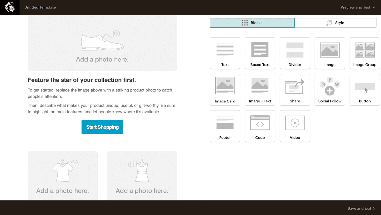 Alt-text: Mailchimp’s email editor.