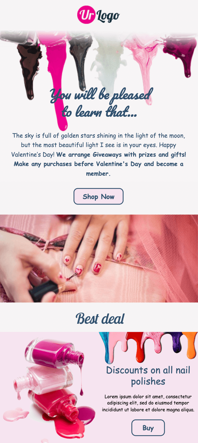 Valentine’s Day email template from Unlayer