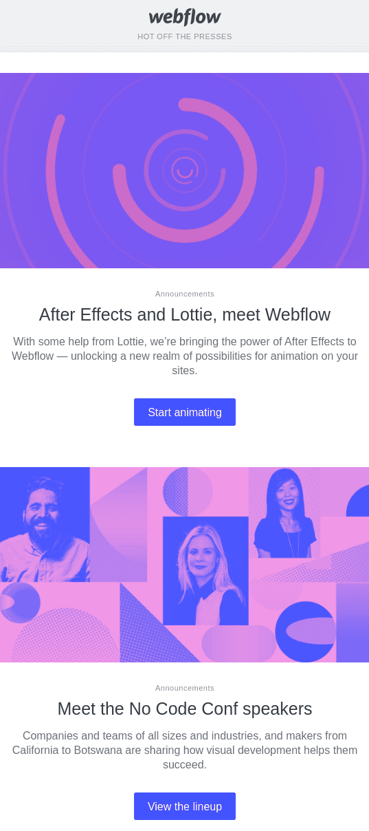 Best newsletter design example from Webflow