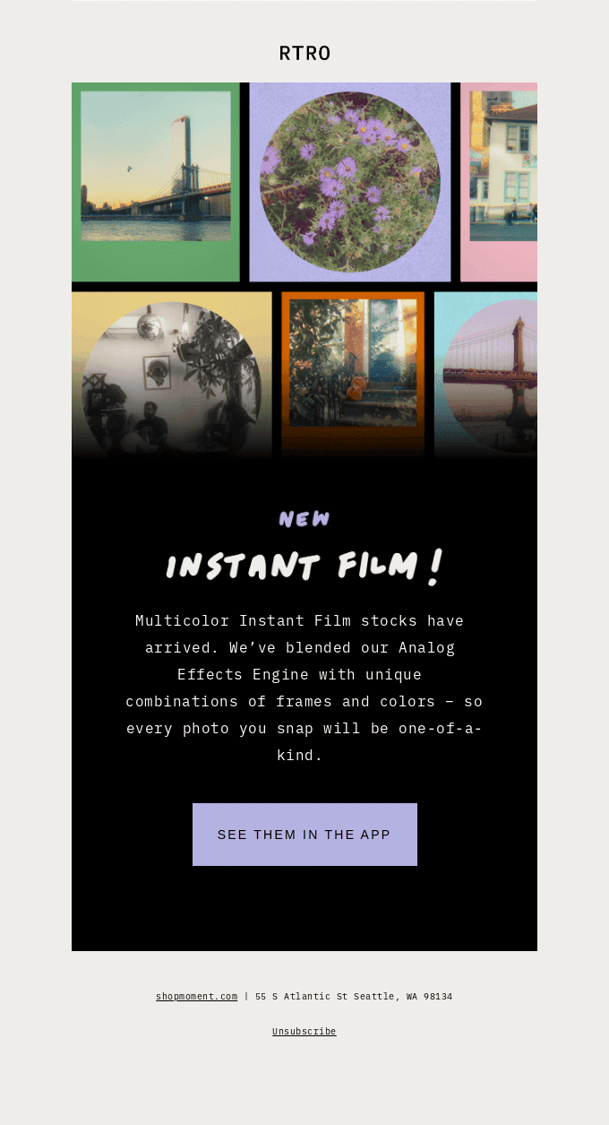 Retro email design example from RTRO.