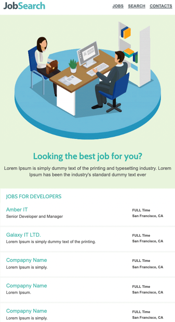 Job roundup email template from Unlayer