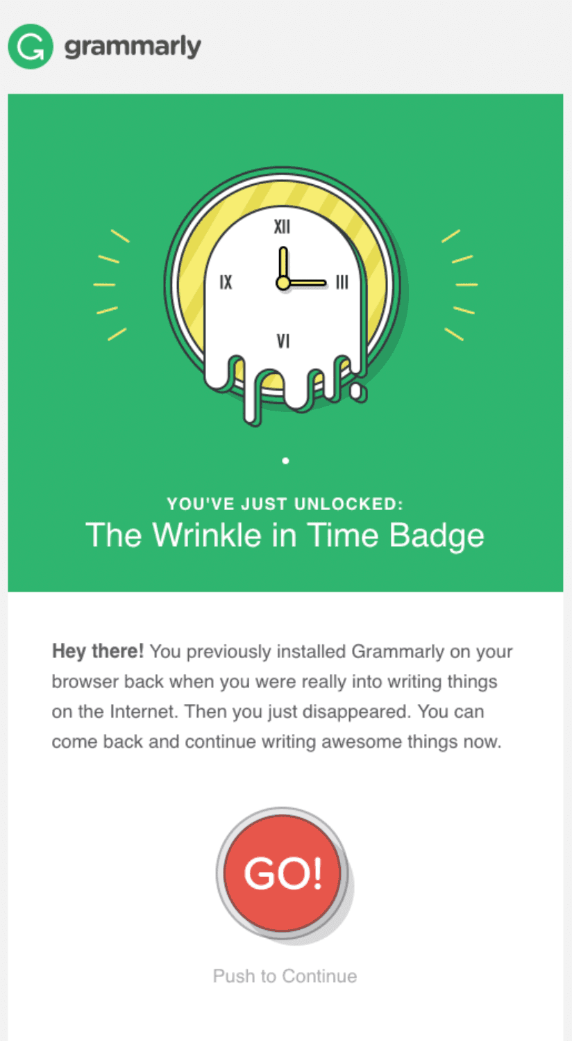 Re-engagement email example from Grammarly.