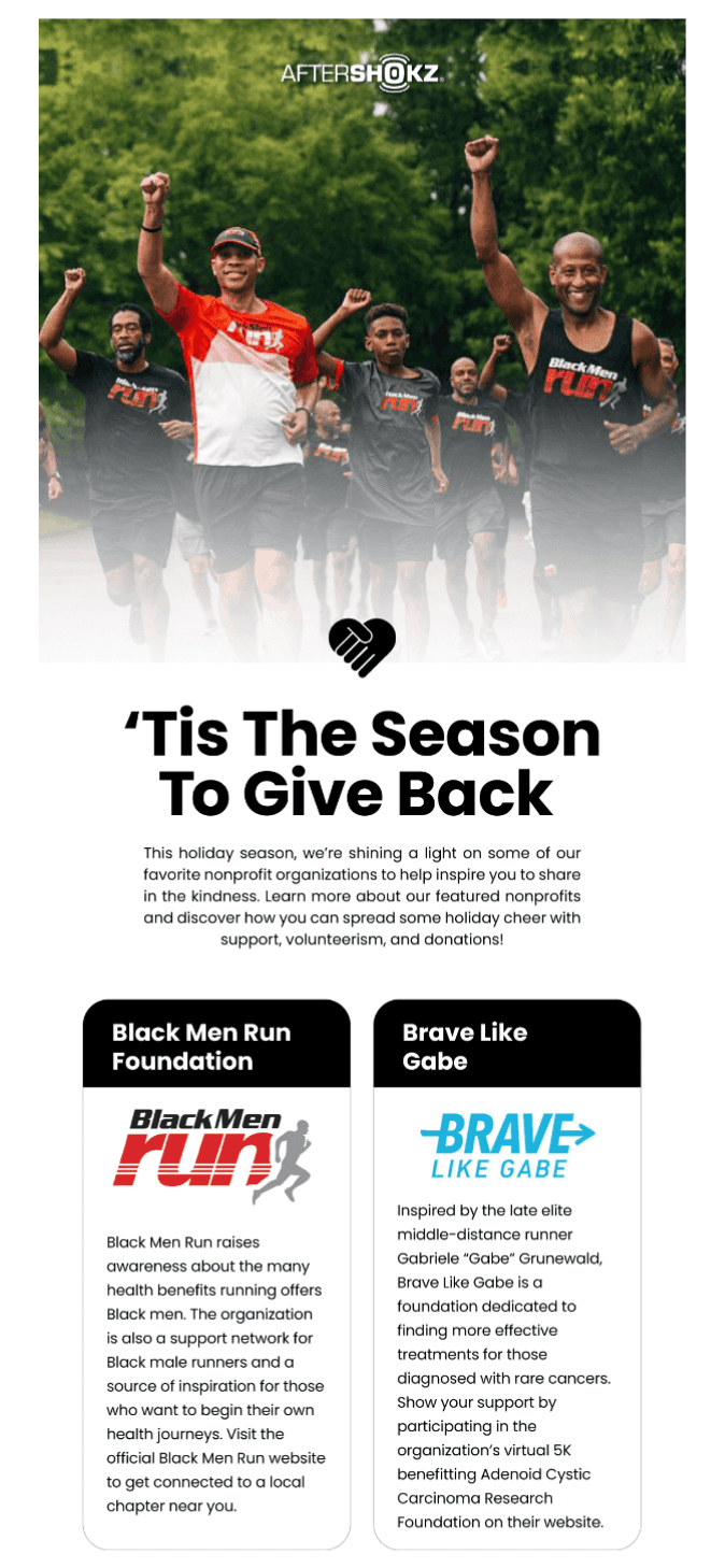 Giving Tuesday email example from Shokz.