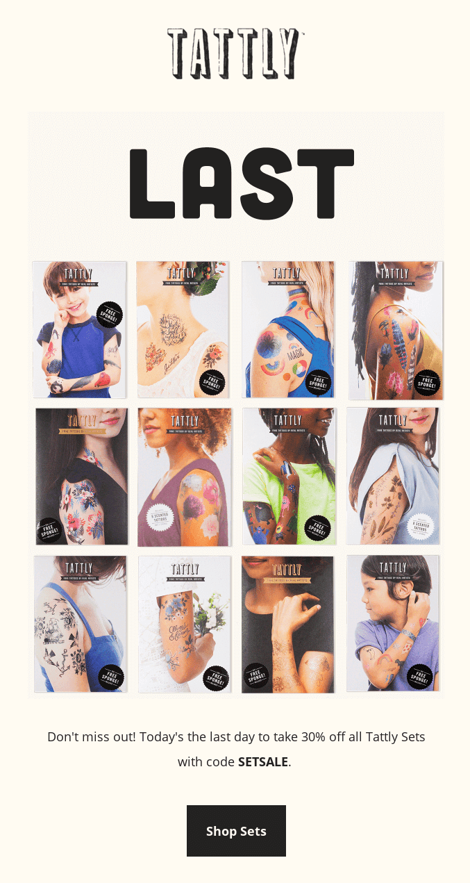 Last chance email from Tattly 