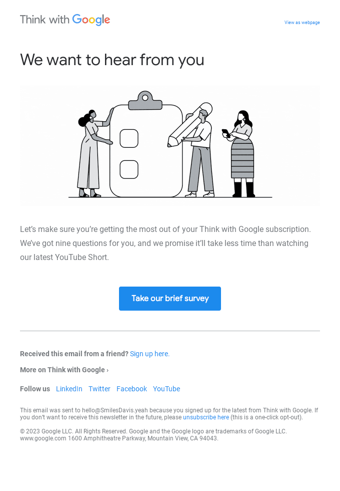 Survey email example from Google