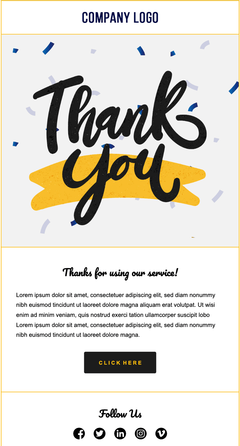 Thank you email template by Unlayer