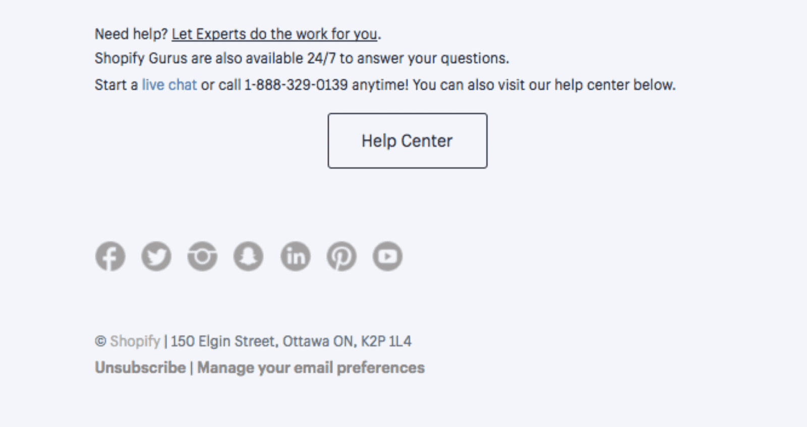 Email footer example from Shopify