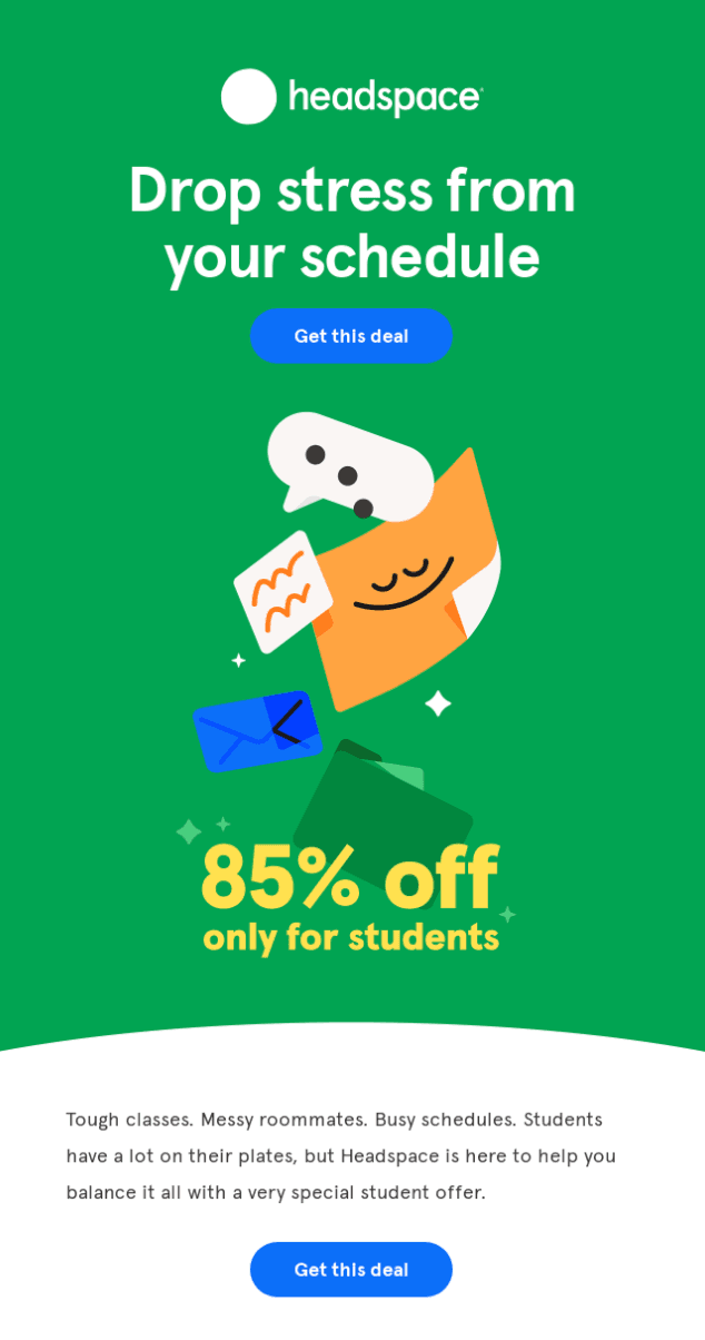 Example of a promotional email by Headspace