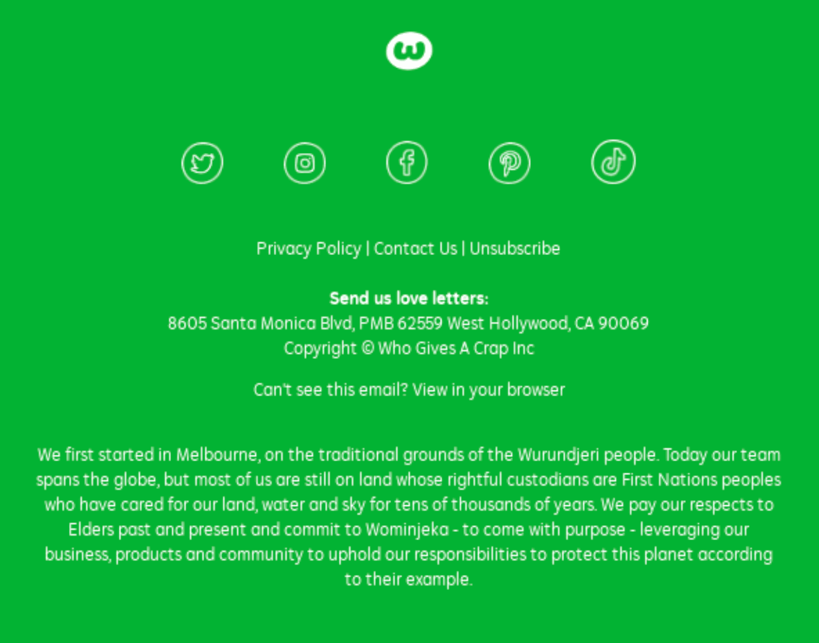 Example of an email footer from Who Gives A Crap.