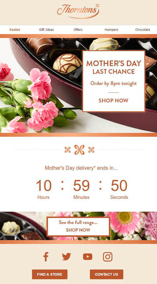 Mother’s Day email example from Thorntons.‍