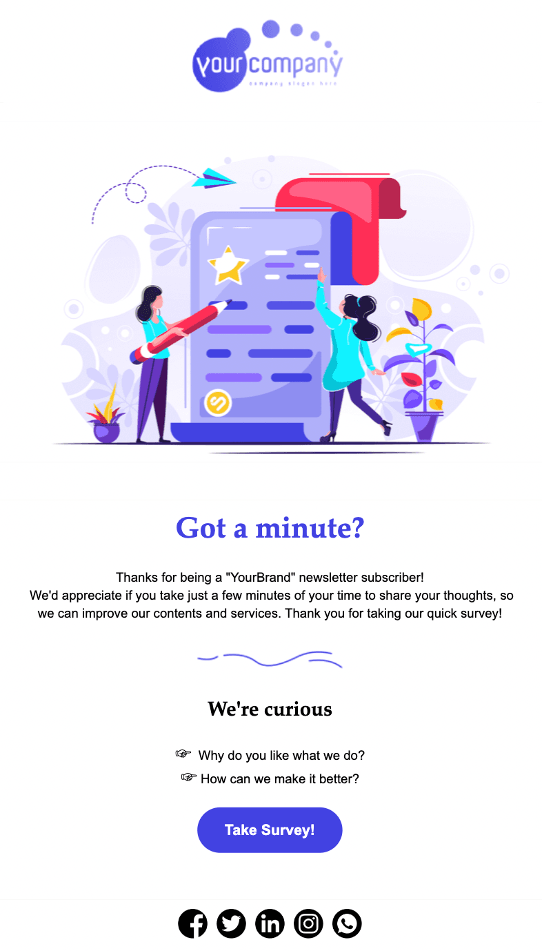 Survey email template from Unlayer.