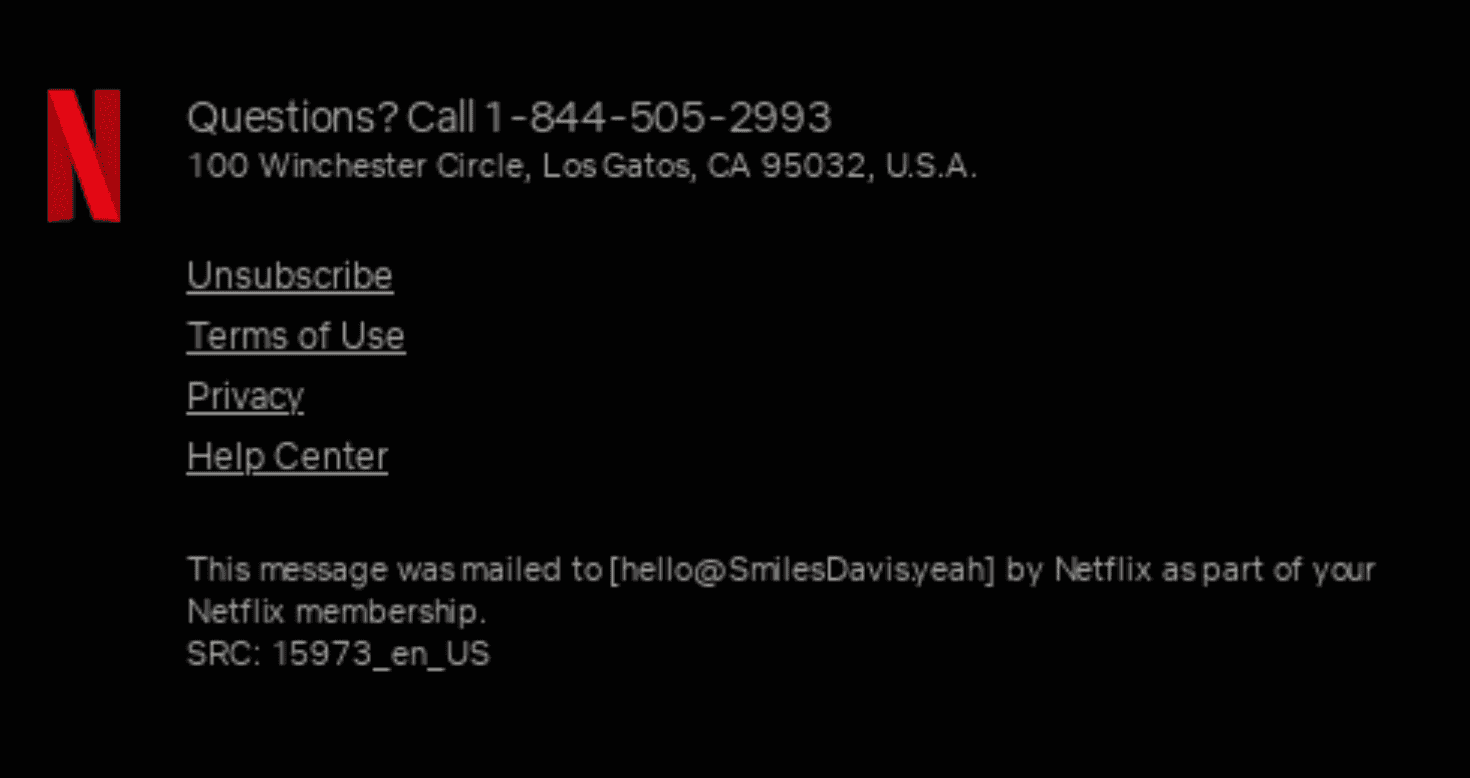 Mobile-friendly email footer example from Netflix