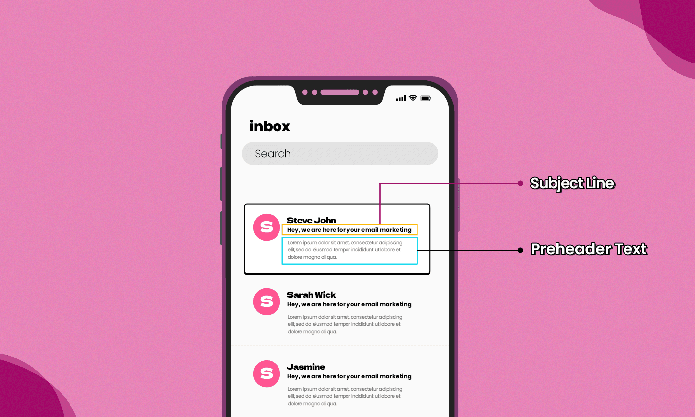 Difference between subject line and preheader text.