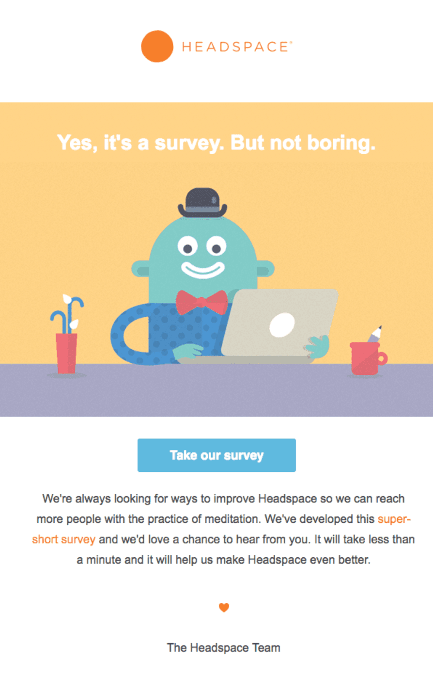 Survey email example from Headspace.