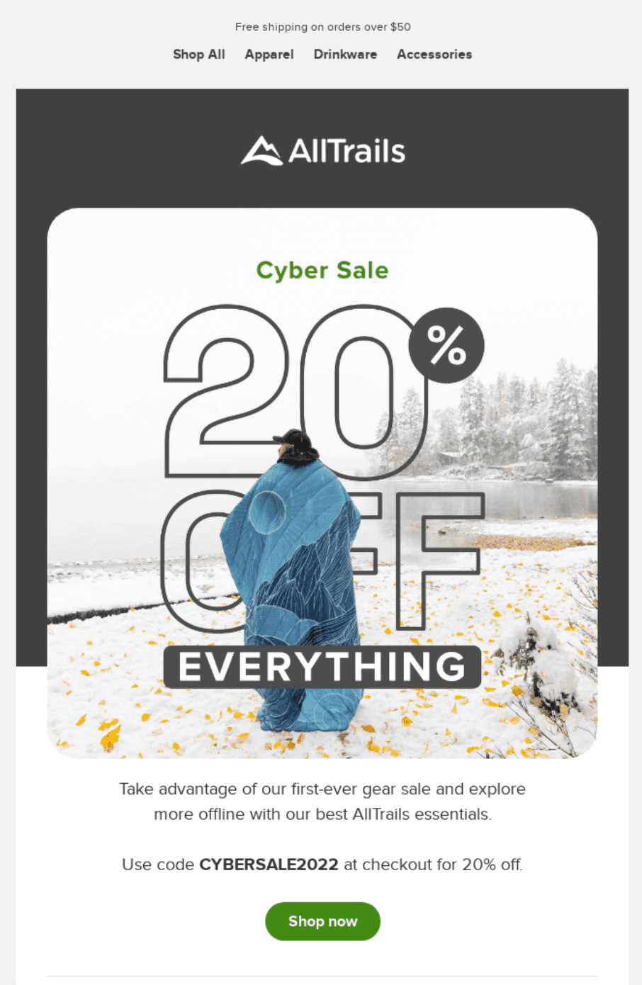 Cyber Monday email example from AllTrails.