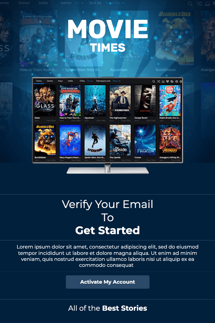 Subscription confirmation email template for streaming platforms by Unlayer