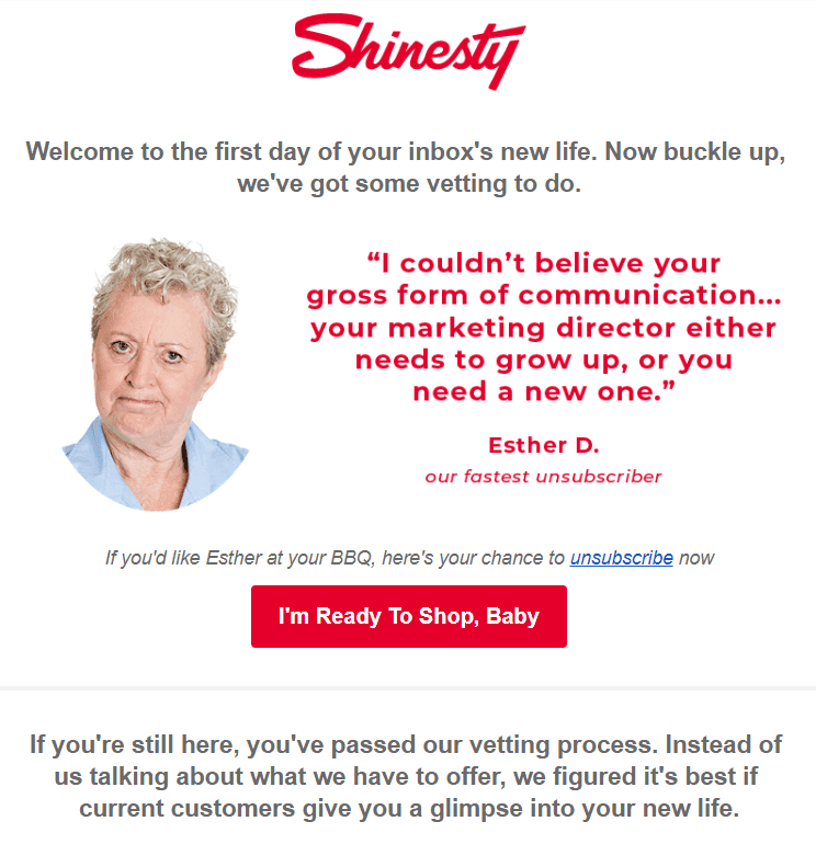 Funny email example from Shinesty. 