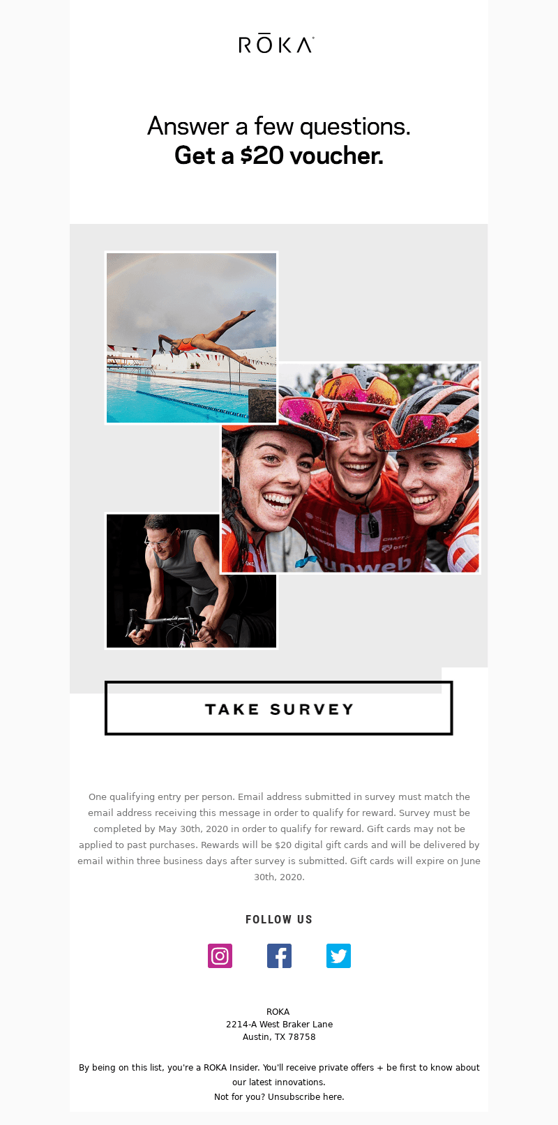 Survey email example from Roka.