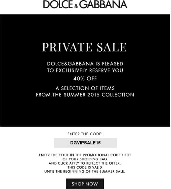 Exclusive fashion email from Dolce & Gabbana