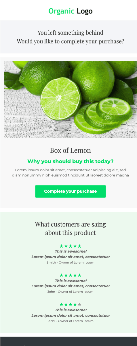 Abandoned cart email template