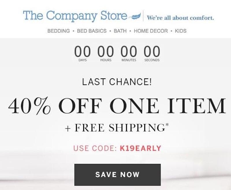 Email header with countdown timer