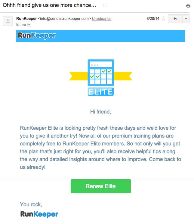 Unsubscription email example