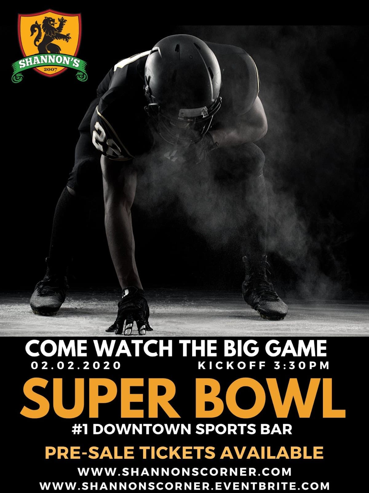 Shannon’s Corner Super Bowl email announcement for a screening event at their bar.