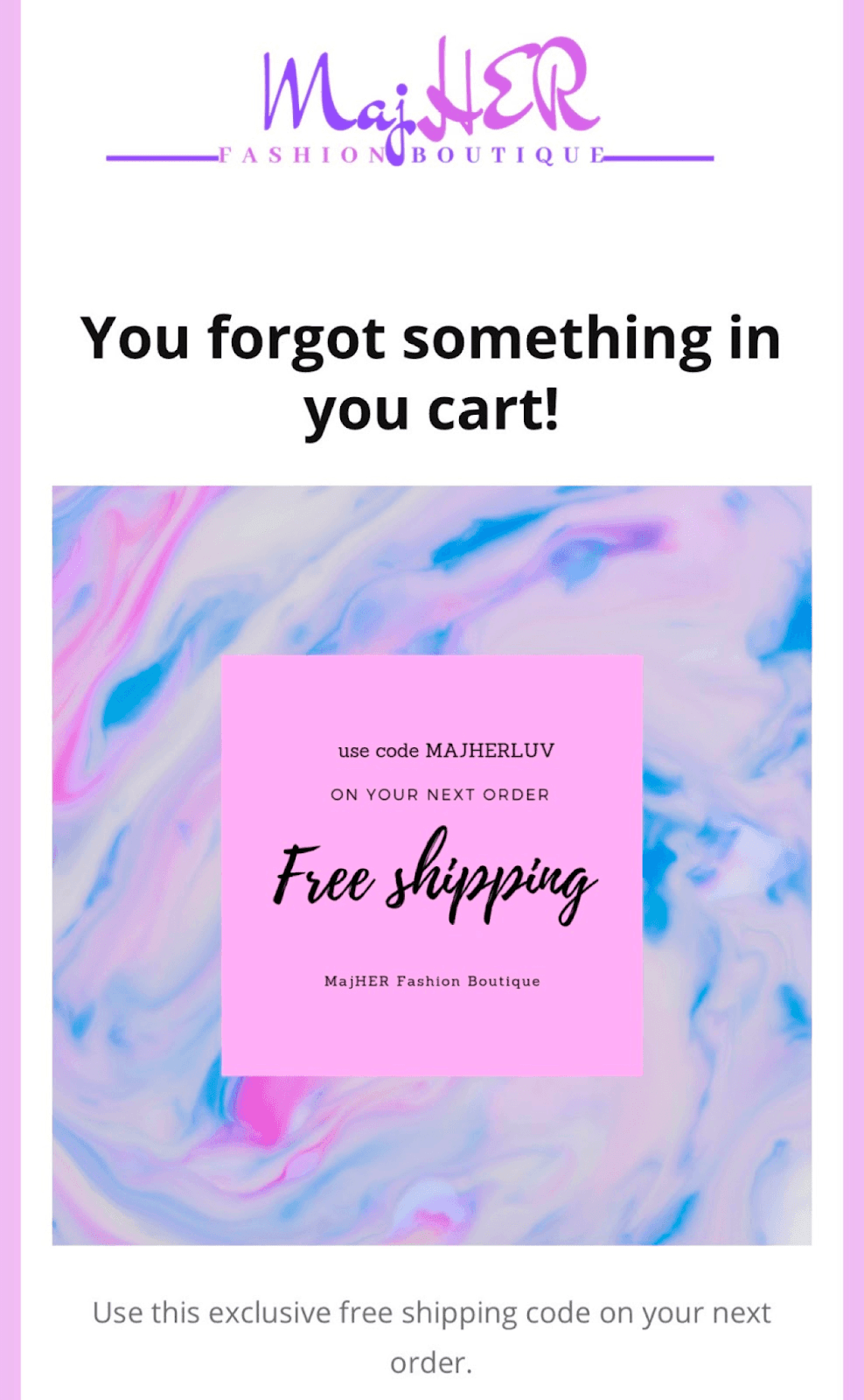 Example of an abandoned cart email with a promotional offer