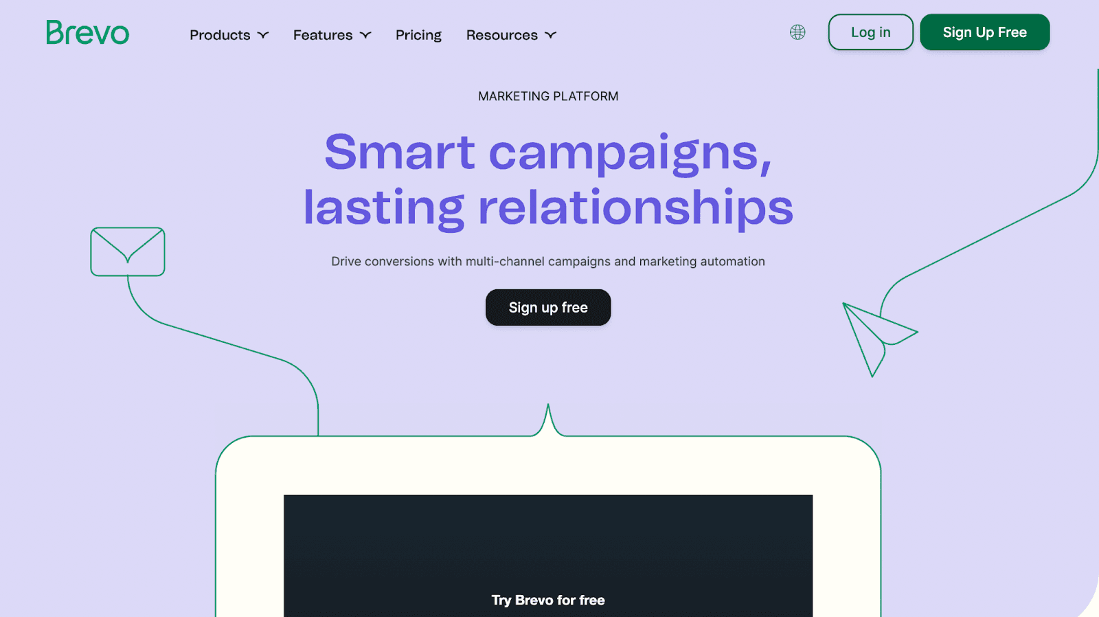 Brevo’s email marketing homepage.