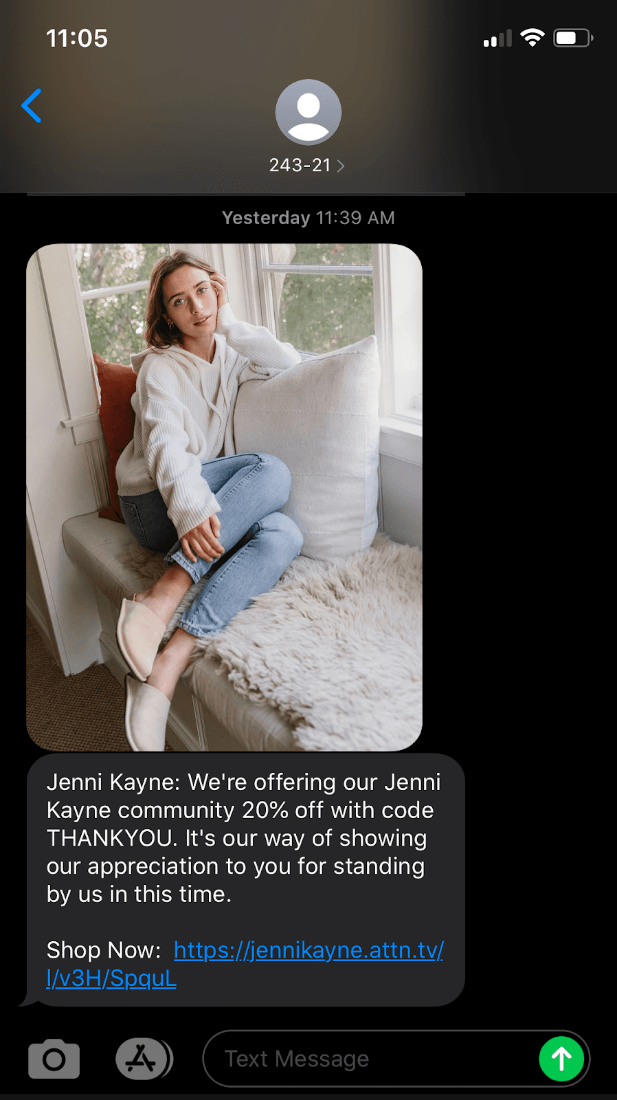 SMS example from Jenni Kayne