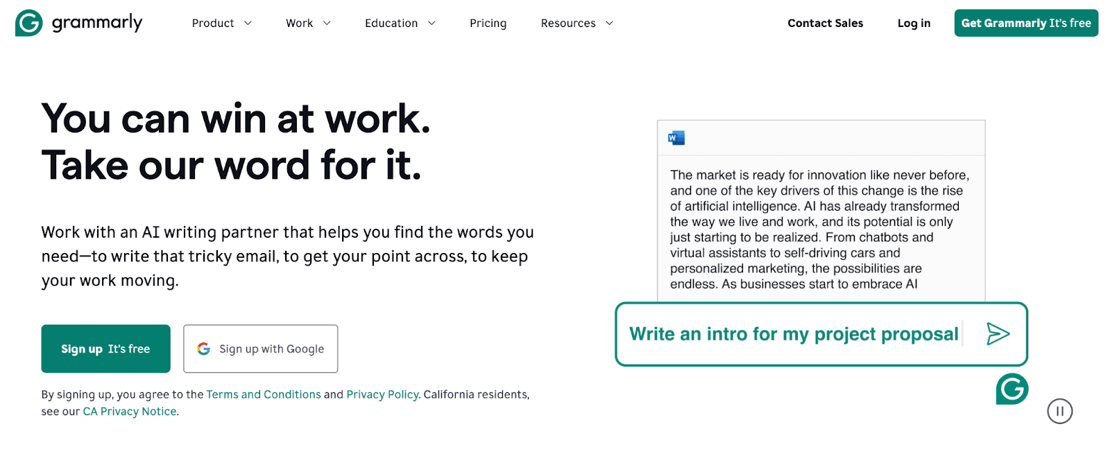 Grammarly’s homepage