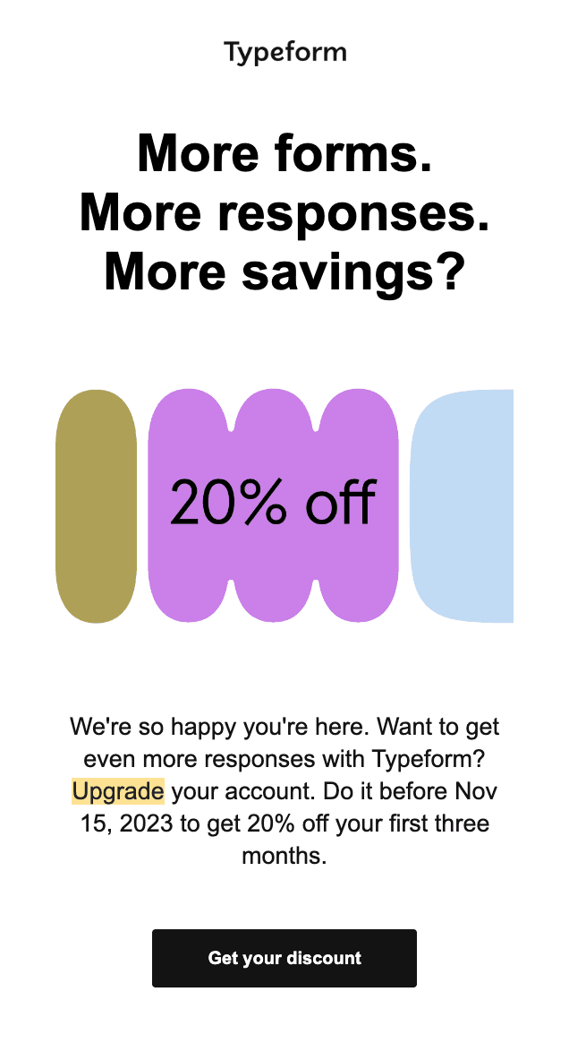 Upsell email from Typefrom. 