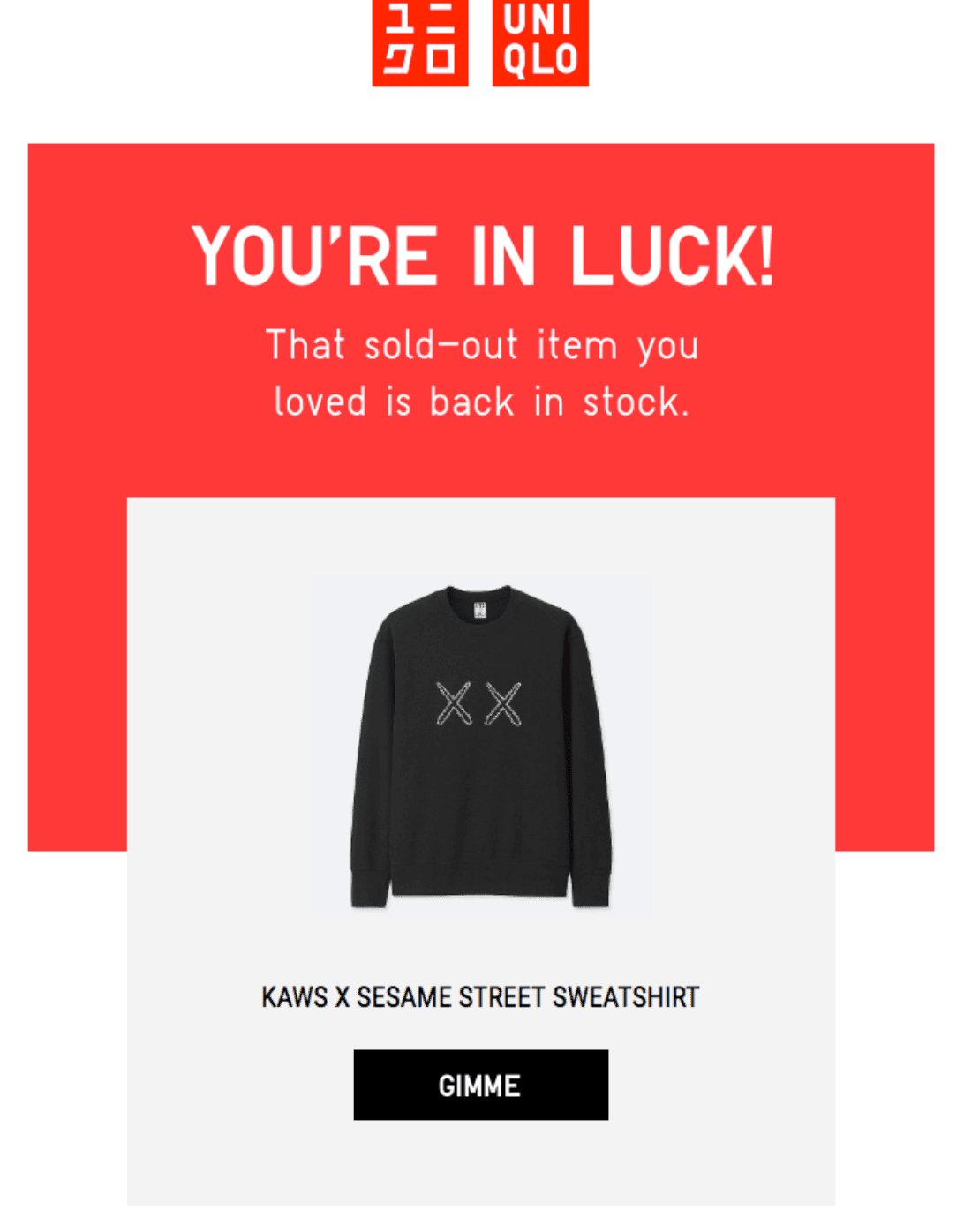 Example of a transactional email by Uniqlo