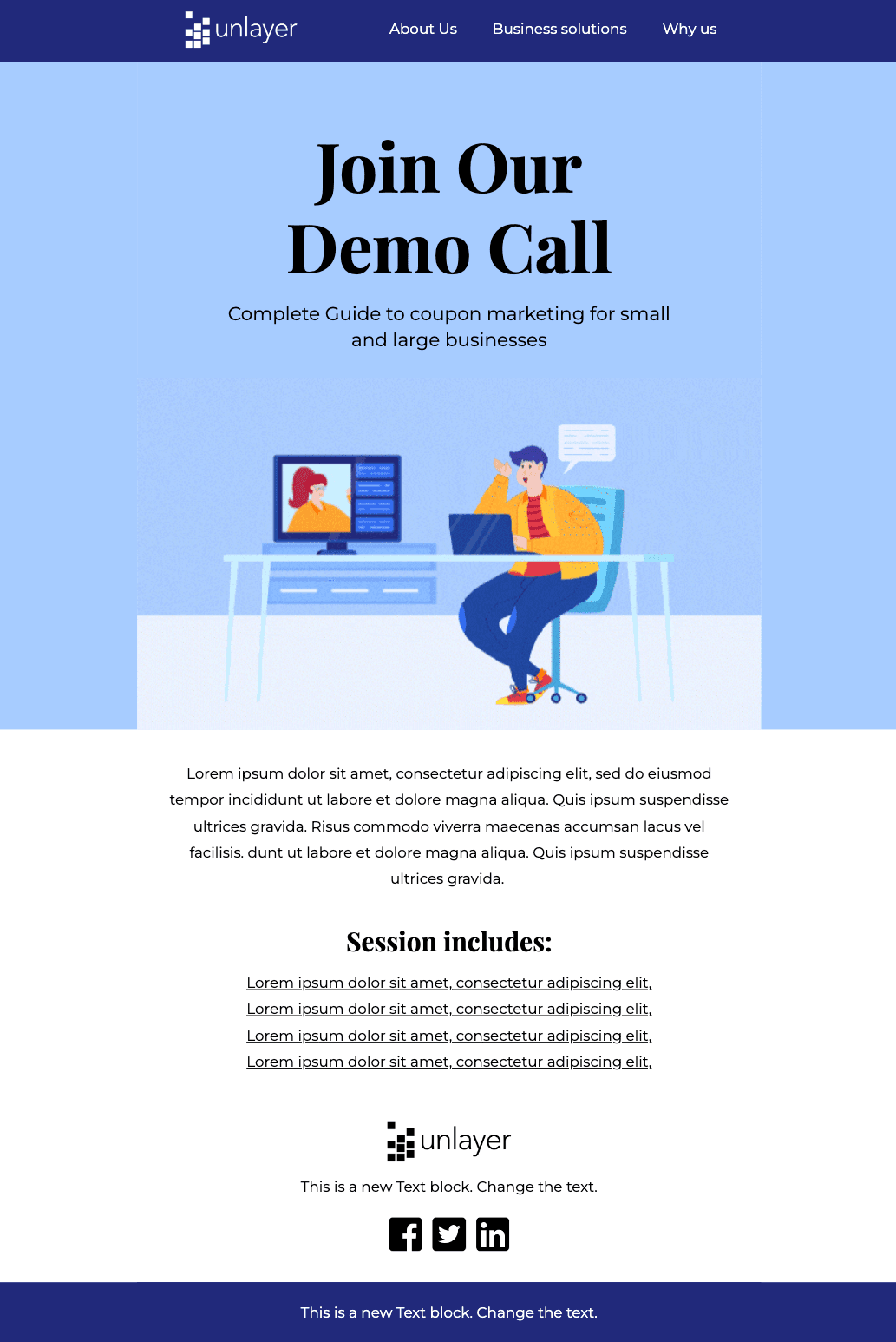 Demo call email template from Unlayer