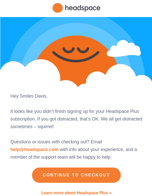 An email from Headspace with colorful links