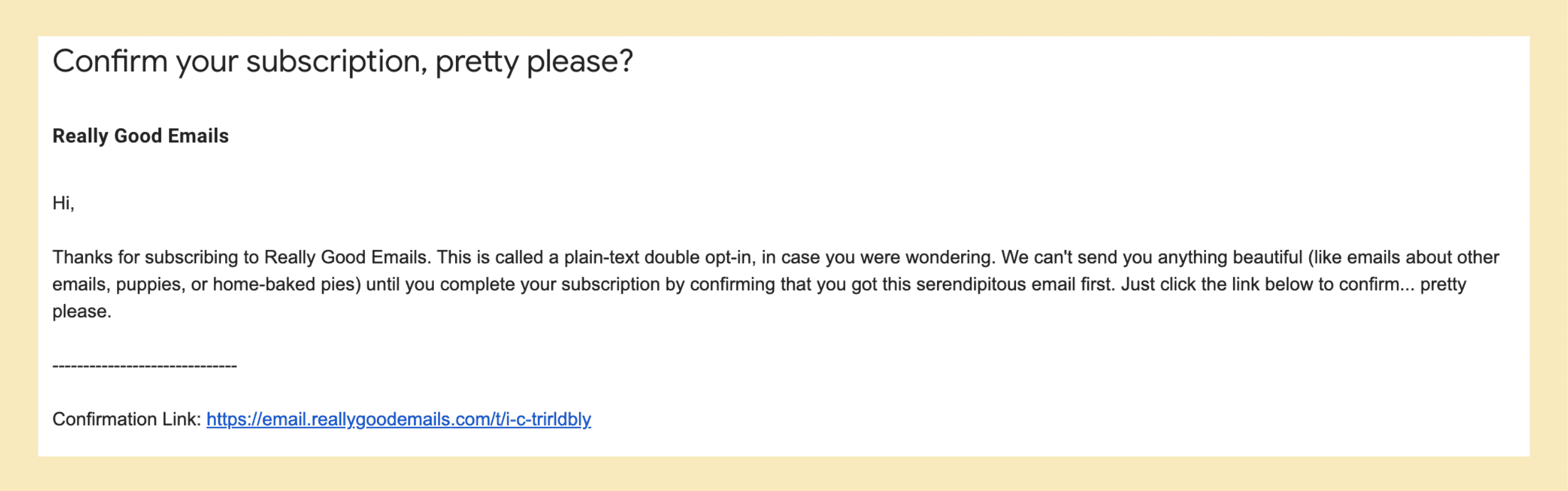 Confirmation email example