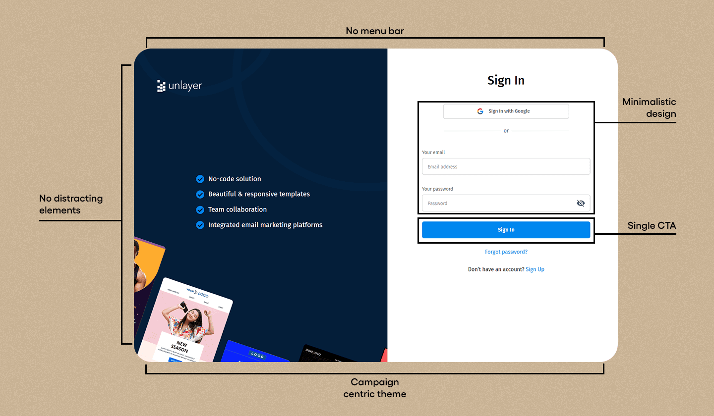 Landing page to sign up for Unlayer. 