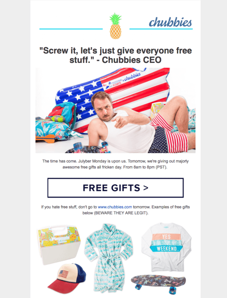 Funny email example from Chubbies. 