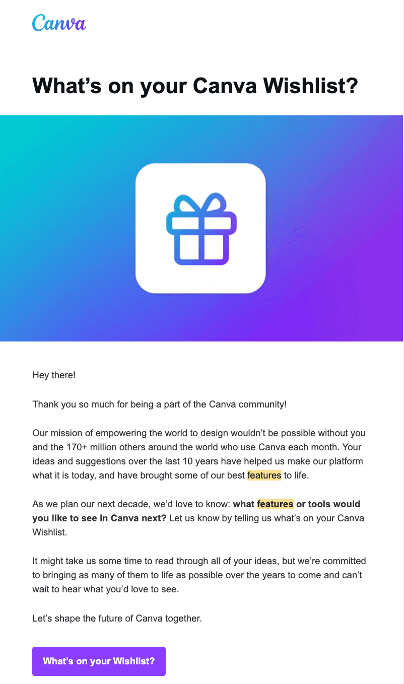 Re-engagement email from Canva. 