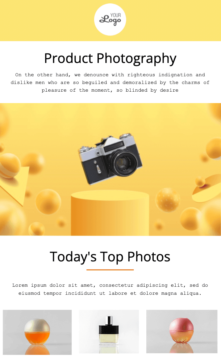 Yellow-colored email template from Unlayer