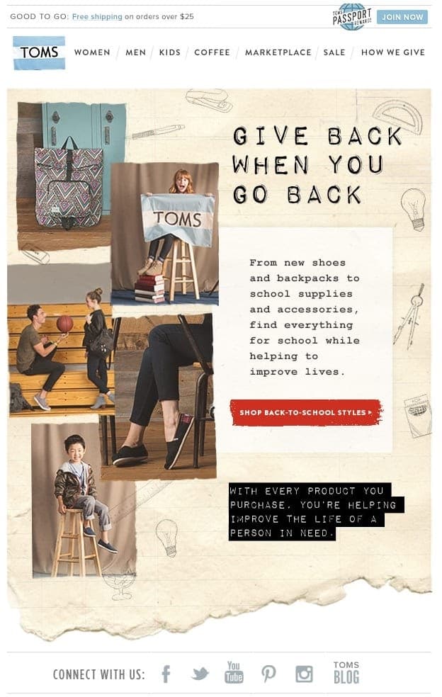 Email example from TOMS