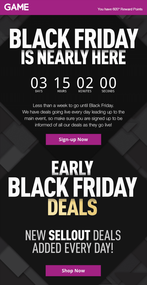 Black Friday email example from Game